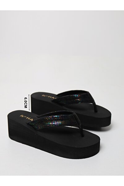 HANOX Aura High Platform Heel Black Women's Flip Flops Beach Slippers (6.0) cm