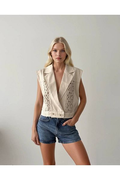 Melike Bakar Boutique Women's Lace Detail Linen Vest