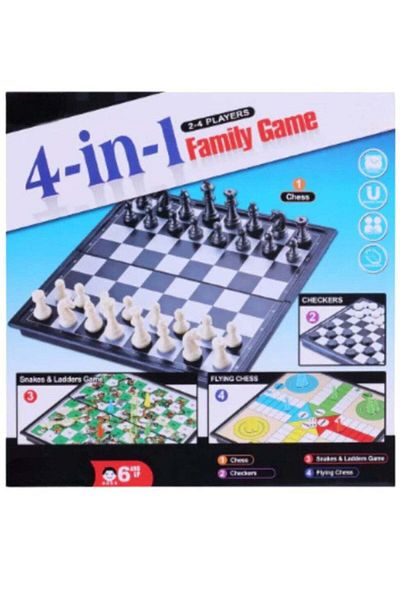 TOYBO 4-In-1 Snakes And Ladder Ludo, Chess, Flying Chess. Checkers Foldable Board Game