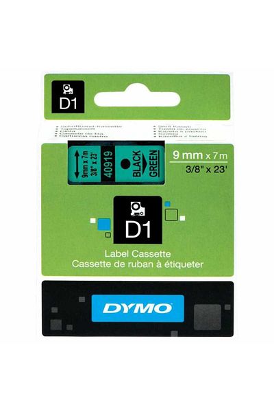 PUUN Dymo D1 40919 S0720740 9 mm Black Writing Strip Label Cassette to Compatible Green Label