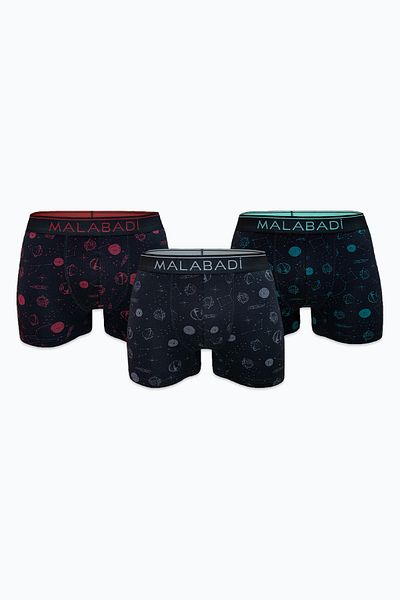 Malabadi Men's Black Patterned 3-Piece Premium Collection Modal Boxer 3m252
