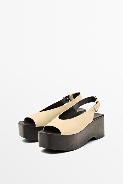 Massimo Dutti Ahşap arkası açık dolgu topuk sandalet