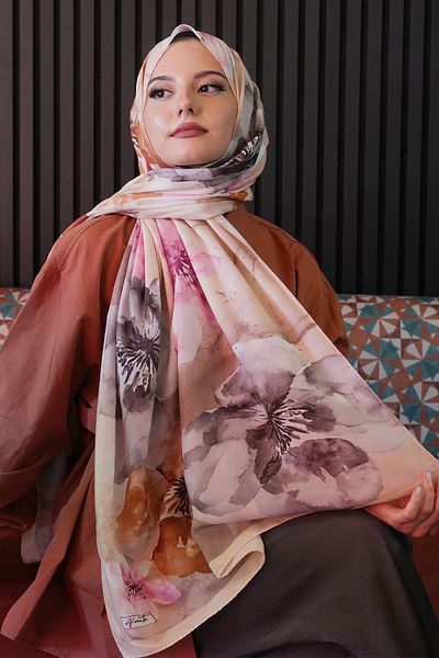 AFVENTE Magnolia Flower Pattern Yellow Soft Cotton Shawl