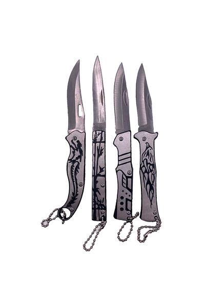 dalimag Kit 4x Pocket Knives, 15 cm, Chain Attachment, Tattoo Model, Metallic,
