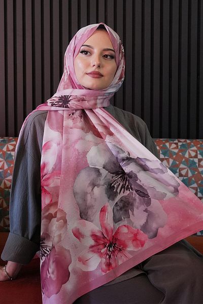 AFVENTE Magnolia Flower Pattern Dusty Rose Soft Cotton Shawl