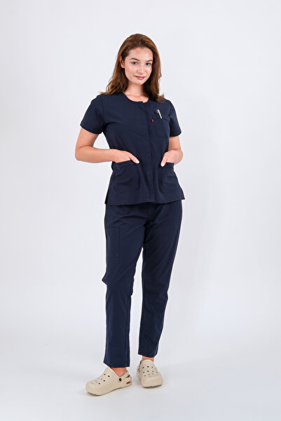 Schlange زي موحد للممرضات والأطباء بأكمام طويلة من الليكرا على شكل حرف U وزي ...