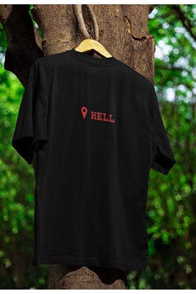 MG تي شيرت قطني برقبة دائرية مطبوع عليه HELL للجنسين بأكمام قصيرة