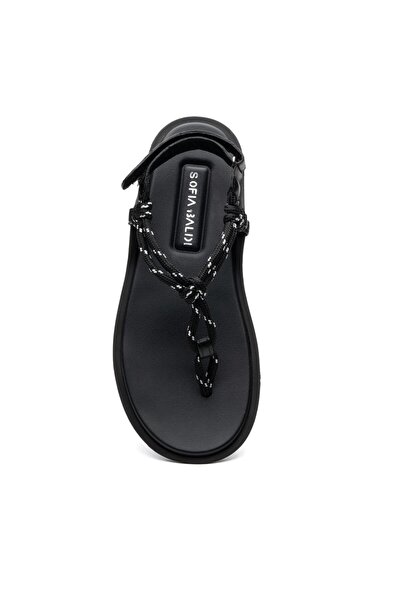Sofia Baldi Rope Black Textile Women's Flat Sandals