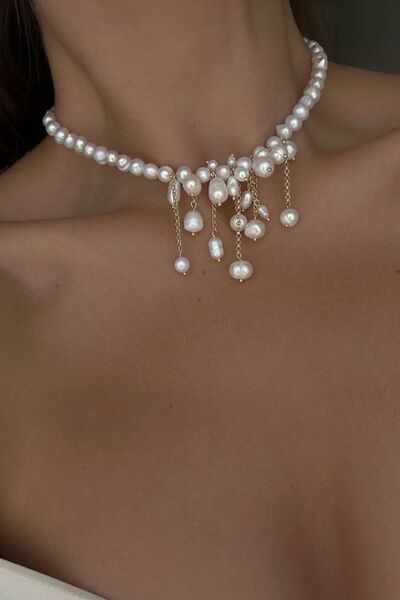 LIVOSH قلادة من اللؤلؤ الباروكي مع قلادة من اللؤلؤ