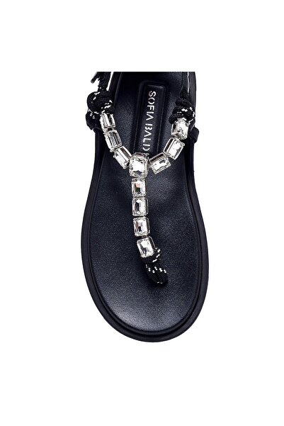 Sofia Baldi Strope Black Textile Women's Flat Sandals