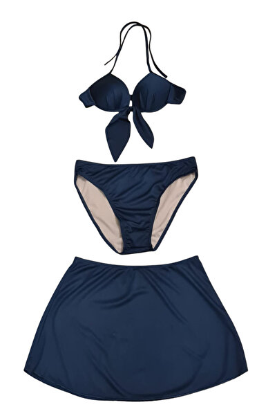 Glowzia Navy Blue Brazilian Bow Detail Padded Support Push-Up Bikini Set