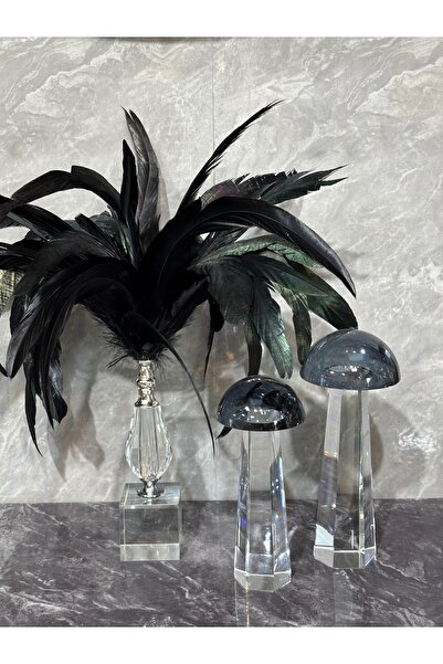 Armağan SÜLÜN TÜY VE 2'Lİ CAM MANTAR DEKORASYON SETİ