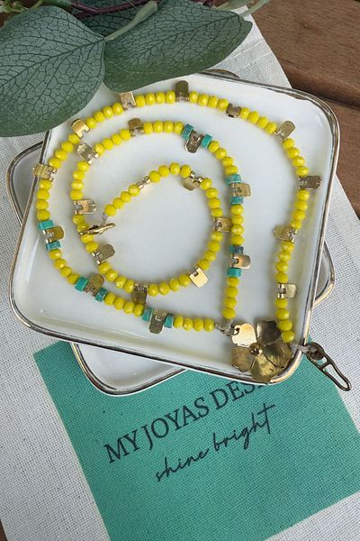 My Joyas Design Bronze Tip Flower Yellow Crystal Necklace 50cm