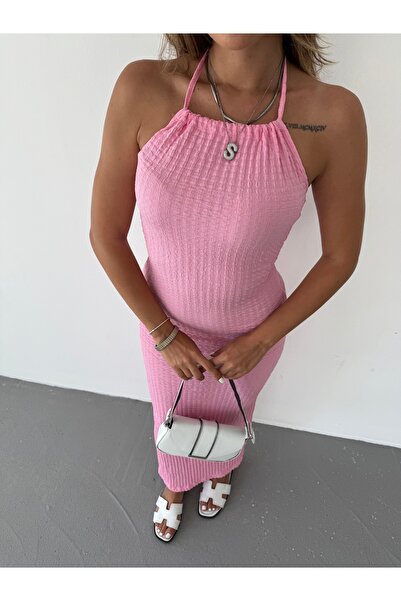 Rabi Shine KADIN GOFRE KUMAŞ BOYUNDAN BAĞLAMALI ELBİSE