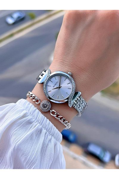 Homies Steel Cord 2 Years Warranty 30 Mt Water Resistant Women Wrist Watch+Bracelet Hm.B60S01.1