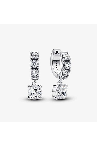 Pandora Long round earrings in pave style Zirconia - 925 Silver