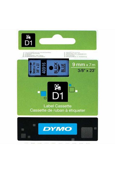 PUUN Dymo D1 40916 S0720710 9mm Black Writing Ribbon Label Cassette to Compatible Blue Label
