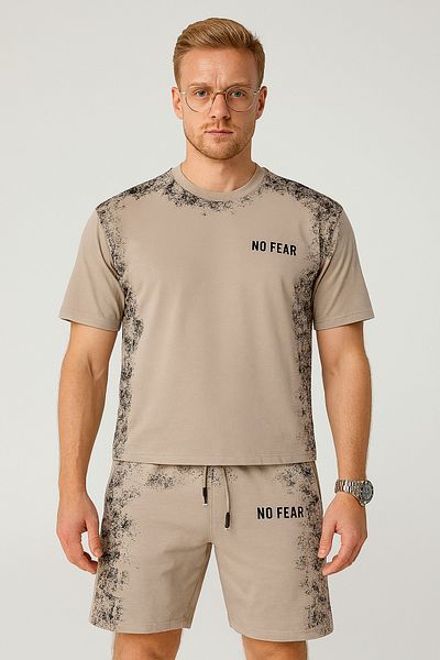 FRANCO RENZO Beige Panel Printed Basic Men's Shorts Set