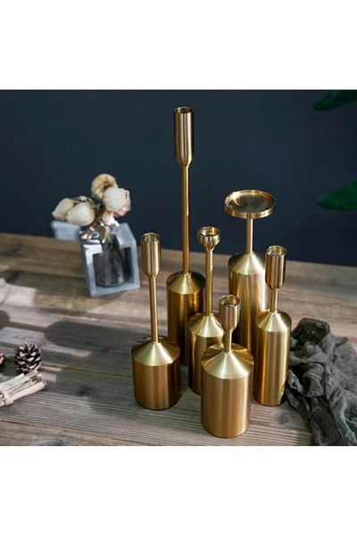 LUXXO Set 6 suporturi de lumânări, Luce, auriu, diverse dimensiuni