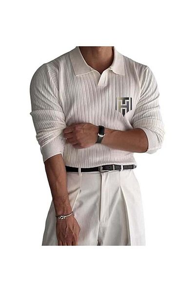 huitich Men's Knitted Long Sleeve Polo Shirt Size L