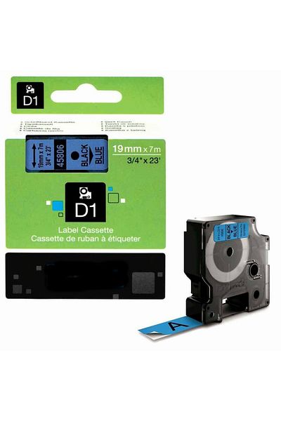 PUUN Dymo D1 45806 S0720860 19mm Black Writing Ribbon Label Cassette to Compatible Blue Label