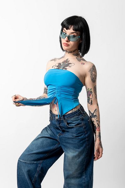 Bak Moda Crop albastru cu șnur lateral