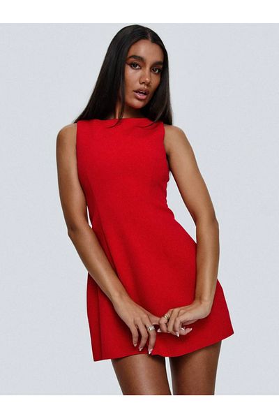 OLSAMODA Women's Sleeveless A-Cut Mini Size Atlas Fabric Engagement Wedding Invitation Dress