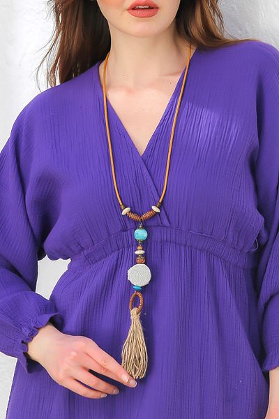 Chiccy Leather Cord Tassel Detail Design Necklace