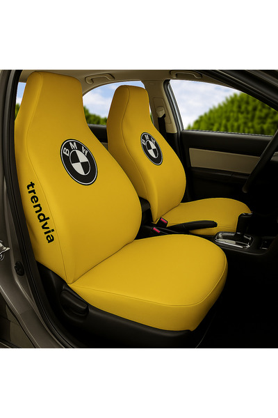 trivexa Yellow Front and Rear Seat Cover Combed Cotton Fabric Universal Auto ...