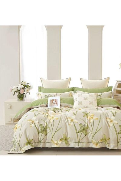 CHIRASO FINE Cotton Bedding Set, ELASTIC Sheet 180x200+25cm, Duvet Cover 200x230cm 4 Pillowcases