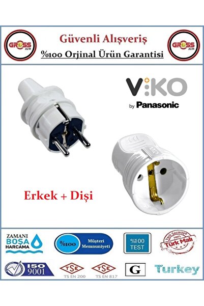 VİKO Erkek Fiş + Dişi Fiş - İkisi Bir Arada - Topraklı - Orjinal Ürün