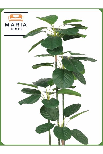 MARIA HOMES Artificial Green Leaf Tree 120 cm – Indoor Decorative Plant with Gray Pot
