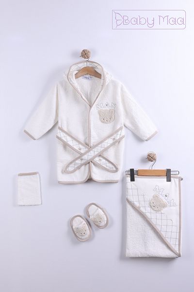 Baby Maa Teddy Bear Patterned 4 Piece Boxed Bathrobe Set / 0-2 Years Old Baby Boy