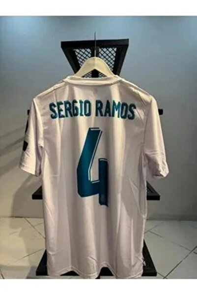 yenteks kısa kol beyaz Real Madrid Ramos 4 Numara Yetişkin Forması ONRR-019