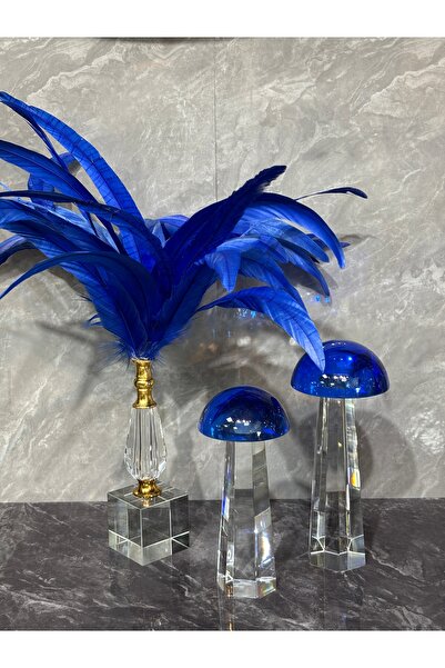 Armağan SÜLÜN TÜY VE 2'Lİ CAM MANTAR DEKORASYON SETİ