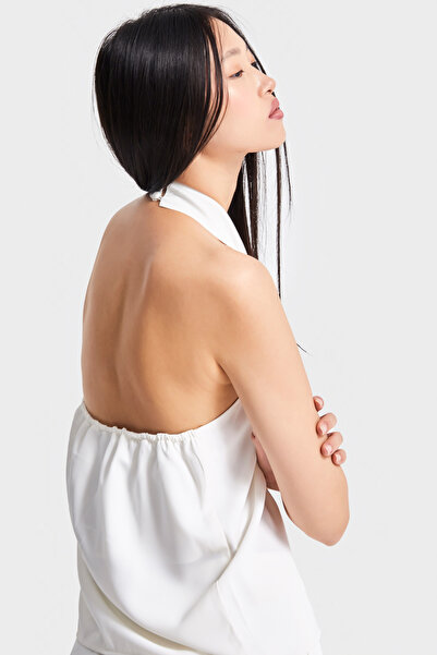 its basic Women's Ecru Color Strapless Special Fabric Tie Detailed Design Blouse