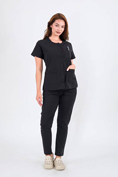 Schlange زي موحد للممرضات والأطباء بأكمام طويلة من الليكرا على شكل حرف U وزي ...