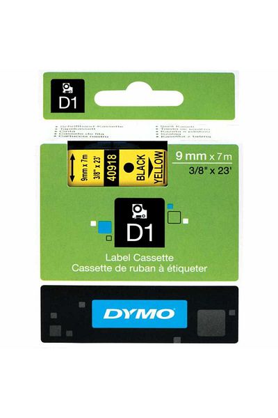 PUUN Dymo D1 40918 S0720730 9 mm Black Text Ribbon Label Cassette to Compatible Yellow Label