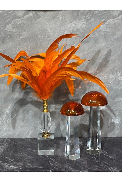 Armağan SÜLÜN TÜY VE 2'Lİ CAM MANTAR DEKORASYON SETİ