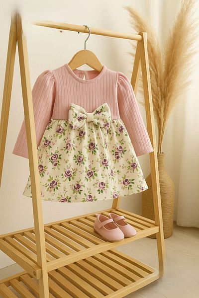 Bulut Baby Baby Girl-Child Floral Patterned Elegant Dress 100% Cotton