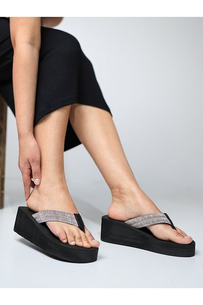 HANOX Lilly High Platform Heel Black Women's Flip Flops Beach Slippers Flip Flops (6.0) cm