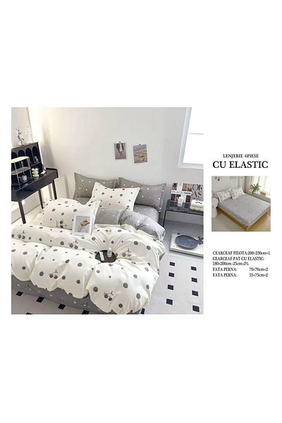 CHIRASO FINE Cotton Bedding Set, ELASTIC Sheet 180x200+25cm, Duvet Cover 200x230cm 4 Pillowcases