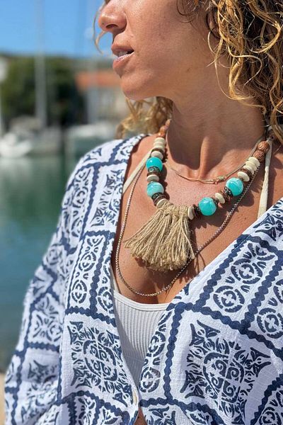 Güneşkızı Bohemian Design Necklace with Tassel Detail and Colorful Beads