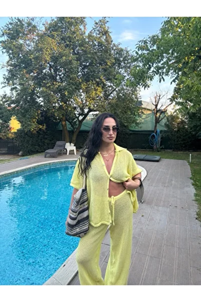 MSY Women's Yellow Openwork Beachwear Set