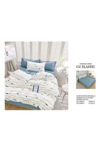 CHIRASO FINE Cotton Bedding Set, ELASTIC Sheet 180x200+25cm, Duvet Cover 200x230cm 4 Pillowcases