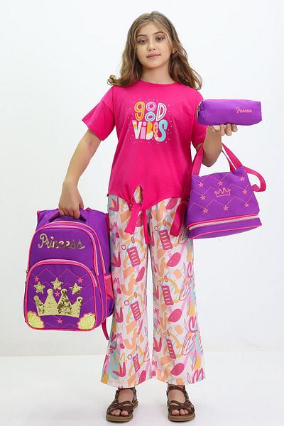 LUGMO Princess 3-Piece Middle School Bag Set Primary School Bag Complete Lined Purple
