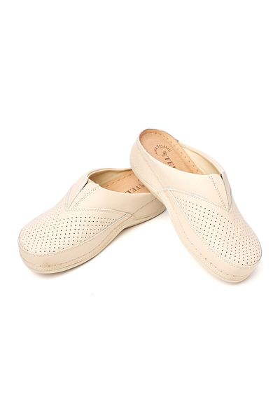 Tellus Women's leather medical clogs 25-06, Beige - 36