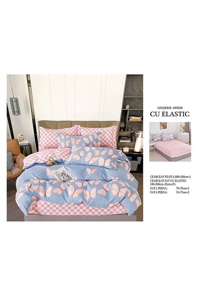 CHIRASO FINE Cotton Bedding Set, ELASTIC Sheet 180x200+25cm, Duvet Cover 200x230cm 4 Pillowcases