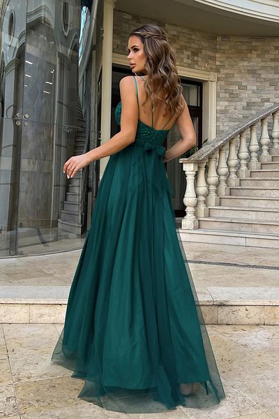 UniqueStore.ro Calla Green Dress, Elegant With Lace And Tulle Skirt