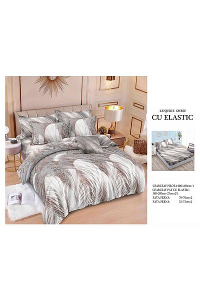 CHIRASO FINE Cotton Bedding Set, ELASTIC Sheet 180x200+25cm, Duvet Cover 200x230cm 4 Pillowcases